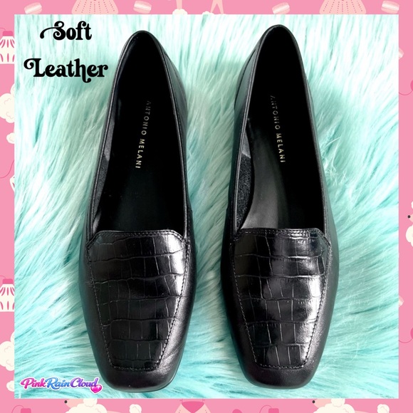 ANTONIO MELANI Shoes - Antonio Melani 90s Black Soft LEATHER Black Crocodile Print Loafers Women’s 8